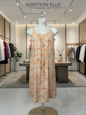 Addition Elle, 20W Floral Midi Dress Tie Waist Sleeveless Plus Size Lightweight